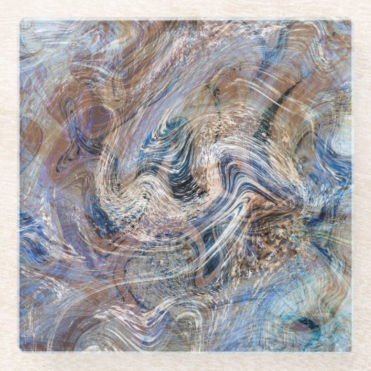 Blauer Grau Fluid Marbling Illustration Glasuntersetzer (Vorderseite)