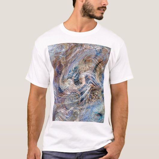 Blauer Grau Fluid Marbling Illustration T-Shirt (Vorderseite)