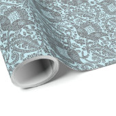 Blauer Grau Mittelalterliche Einzigartiges Blumend Geschenkpapier (Rolleneckpunkt)