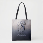 Blauer Grau rustikale Monogramm ombre Tasche (Vorderseite)