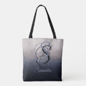 Blauer Grau rustikale Monogramm ombre Tasche (Rückseite)