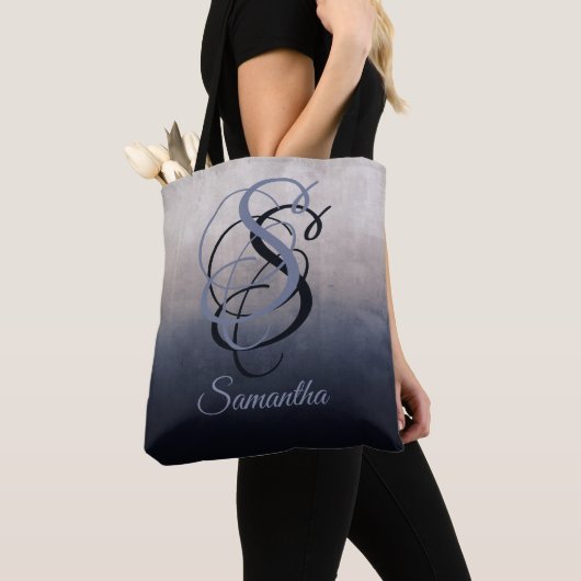 Blauer Grau rustikale Monogramm ombre Tasche (Von Nahem)