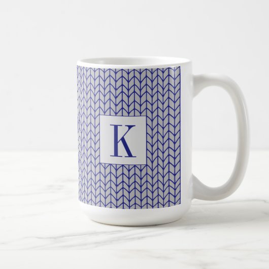 BLAUER GRAU STRICK Tall Weiße Tasse + Ursprünglich (Rechts)