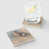 Blauer graue Beige Glass Dot Pattern Stone Unterse Steinuntersetzer (Seitenansicht)