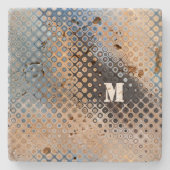Blauer graue Beige Glass Dot Pattern Stone Unterse Steinuntersetzer (Vorderseite)