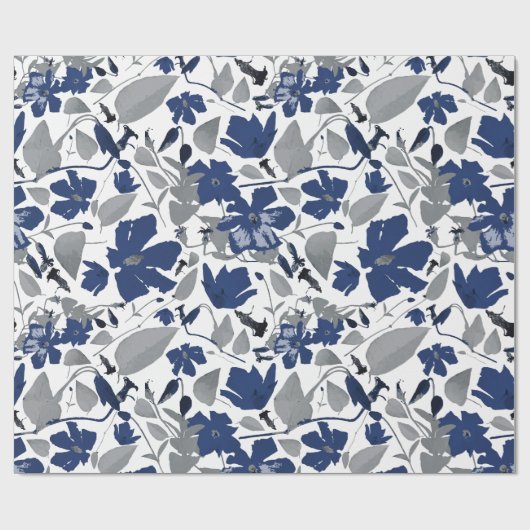 Blauer Graue Clematitis Blütenblume Geschenkpapier (Flach)