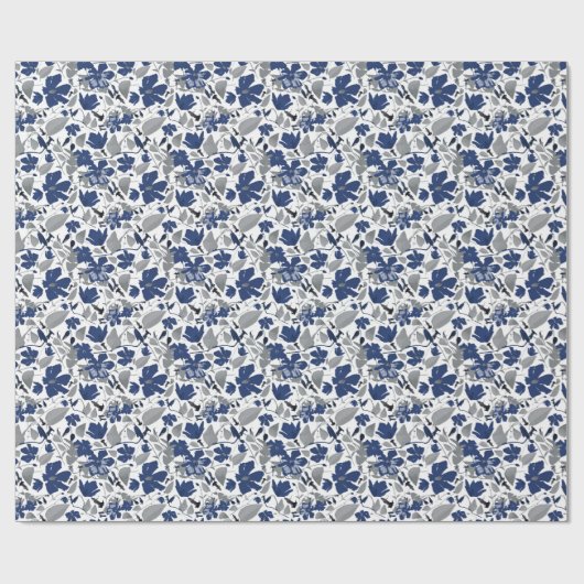 Blauer Graue Clematitis Blütenblume Geschenkpapier (Flach)