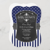 Blauer graue Kopfkarton Stripes Babydusche Einladung (Vorne/Hinten)