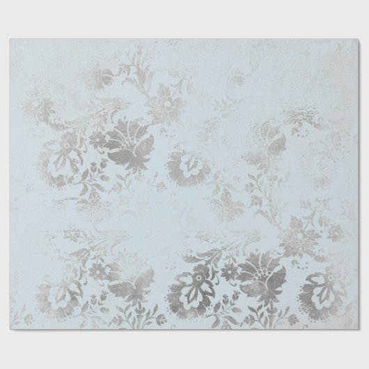 Blauer graue Rose Hütte grungy Damask Geschenkpapier (Flach)