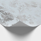 Blauer graue Rose Hütte grungy Damask Geschenkpapier (Ecke)