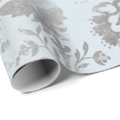 Blauer graue Rose Hütte grungy Damask Geschenkpapier (Rolleneckpunkt)