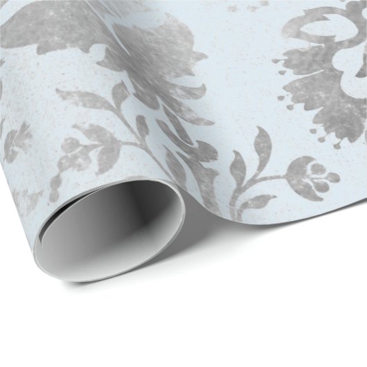 Blauer graue Rose Hütte grungy Damask Geschenkpapier (Rolleneckpunkt)