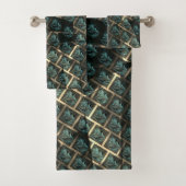 Blauer grauer Backstein-Effekt unter dunkler Stell Badhandtuch Set (Insitu)