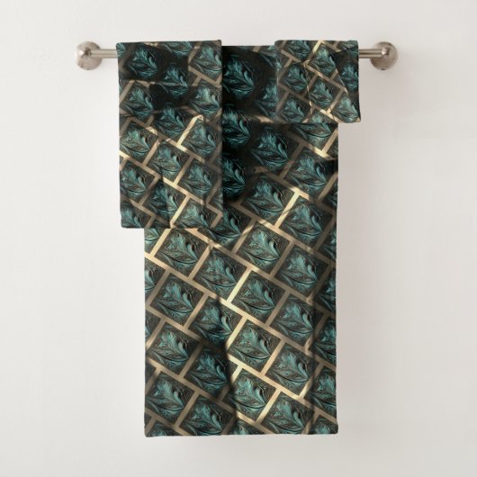 Blauer grauer Backstein-Effekt unter dunkler Stell Badhandtuch Set (Insitu)