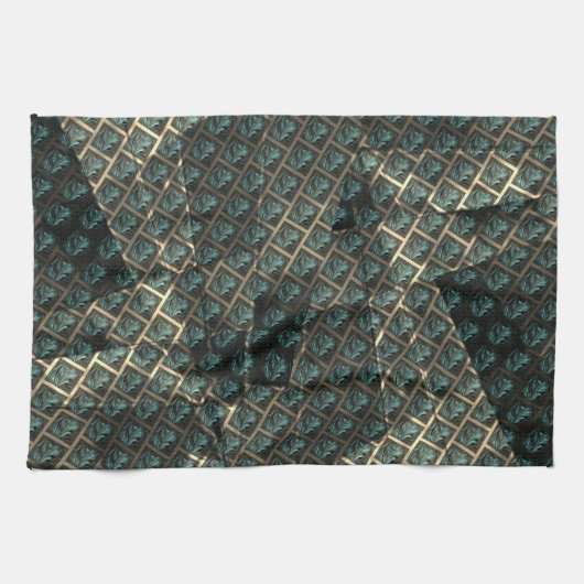 Blauer grauer Backstein-Effekt unter dunkler Stell Geschirrtuch (Horizontal)