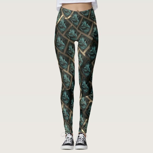 Blauer grauer Backstein-Effekt unter dunkler Stell Leggings (Vorderseite)