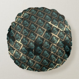 Blauer grauer Backstein-Effekt unter dunkler Stell Rundes Kissen