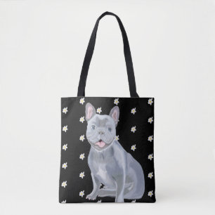 Blauer Grauer Bulldog mit Daisies Tasche
