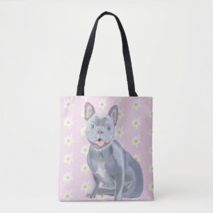 Blauer Grauer Bulldog mit Daisies Tasche