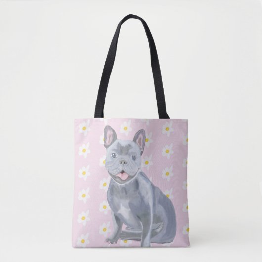 Blauer Grauer Bulldog mit Daisies Tasche (Vorderseite)