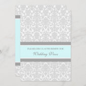 Blauer grauer Damast Hochzeitstag Erneuerbare Einl Einladung (Vorne/Hinten)