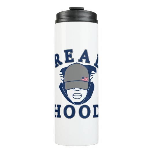 blauer Grauer ECHTER HOOD TYP IN HOODIE Thermosbecher (Vorderseite)