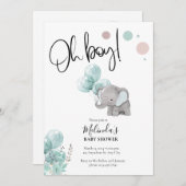 Blauer grauer Elephant Boy Baby Dusche Einladung (Vorne/Hinten)