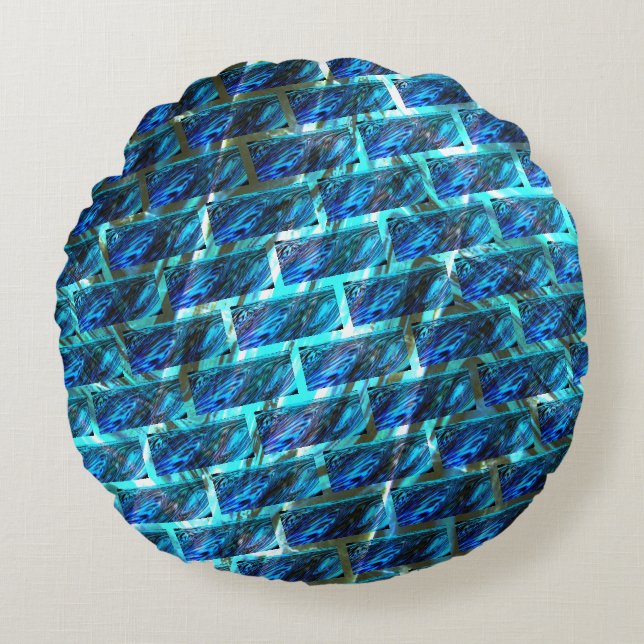 Blauer grauer, gerber oder gelber Ziegeleffekt Rundes Kissen (Vorderseite)