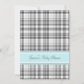 Blauer grauer Karierter Babydusche Einladungen (Vorderseite)