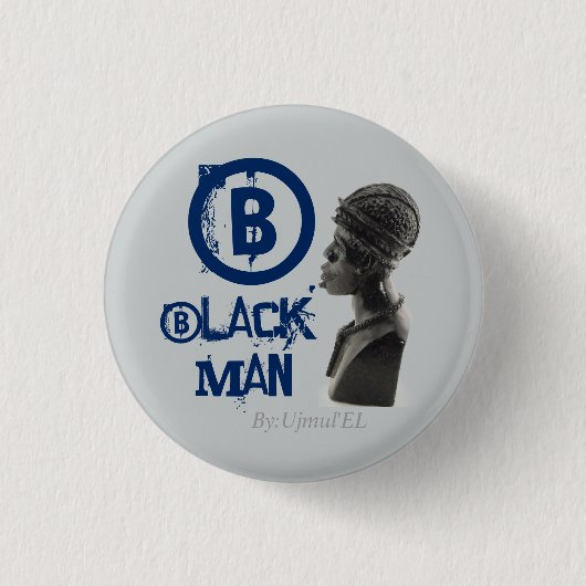 Blauer/grauer Knopf des schwarzen Mannes Button (Vorderseite)