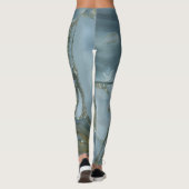 Blauer grauer Marmor mit Goldvene-Drawstring-Beute Leggings (Rückseite)