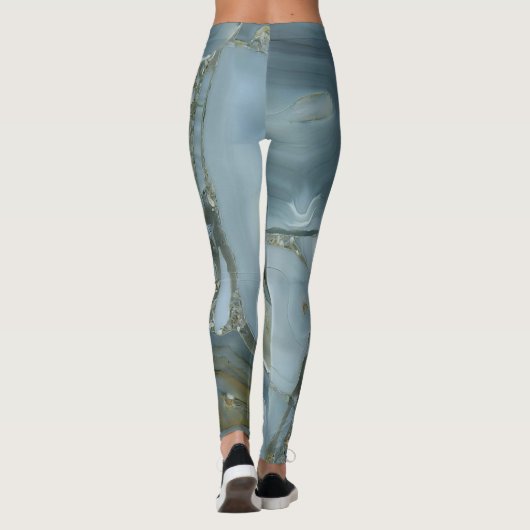 Blauer grauer Marmor mit Goldvene-Drawstring-Beute Leggings (Rückseite)
