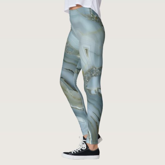 Blauer grauer Marmor mit Goldvene-Drawstring-Beute Leggings (Links)