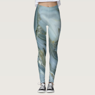 Blauer grauer Marmor mit Goldvene-Drawstring-Beute Leggings