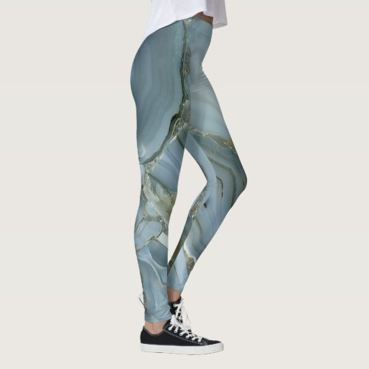 Blauer grauer Marmor mit Goldvene-Drawstring-Beute Leggings (Rechts)