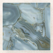 Blauer grauer Marmor mit Goldvene Glasuntersetzer (Vorderseite)