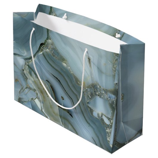 Blauer grauer Marmor mit Goldvene Große Geschenktüte (Rückseite Schrägansicht)