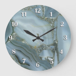 Blauer grauer Marmor mit Goldvene Große Wanduhr