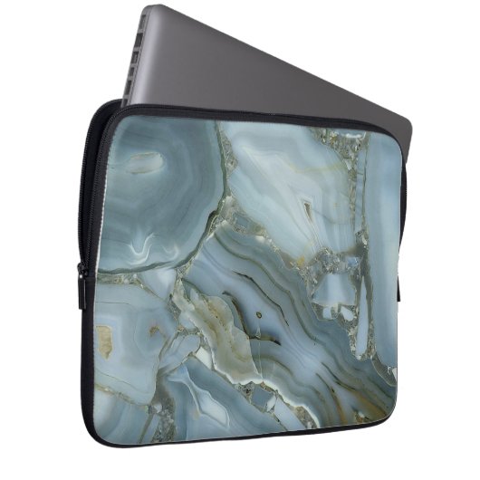 Blauer grauer Marmor mit Goldvene Laptopschutzhülle (Vorne Rechts)