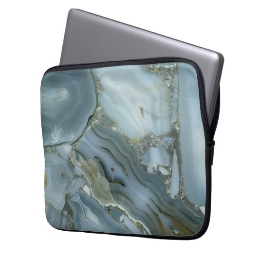 Blauer grauer Marmor mit Goldvene Laptopschutzhülle (Vorderseite Links)