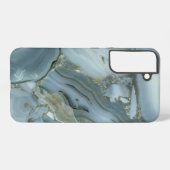 Blauer grauer Marmor mit Goldvene Samsung Galaxy Hülle (Rückseite (Horizontal))