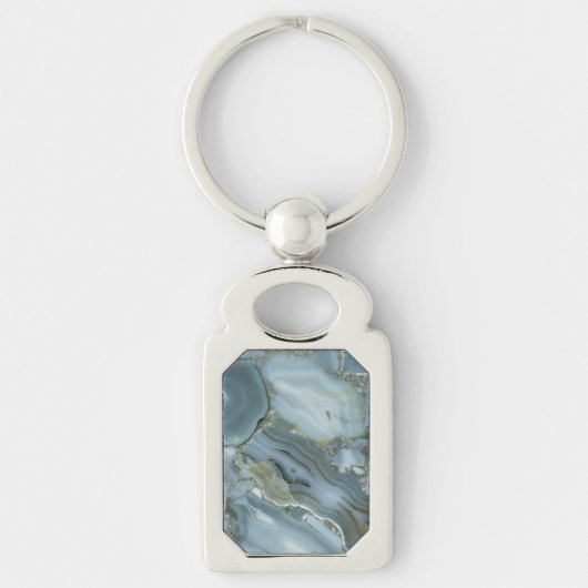 Blauer grauer Marmor mit Goldvene Schlüsselanhänger (Vorderseite)