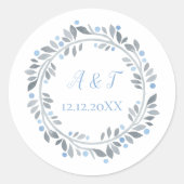 Blauer grauer Monogram Runder Aufkleber (Vorderseite)