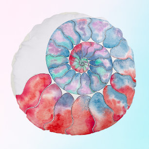 Blauer Grauer Nautilus im cremefarbenen Hintergrun Rundes Kissen