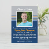 Blauer, grauer, orangefarbener Foto Abschluss Einl Einladung (Stehend Vorderseite)