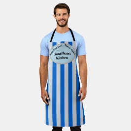 Blauer grauer Streifen, Personalisierter Name, Fun Schürze