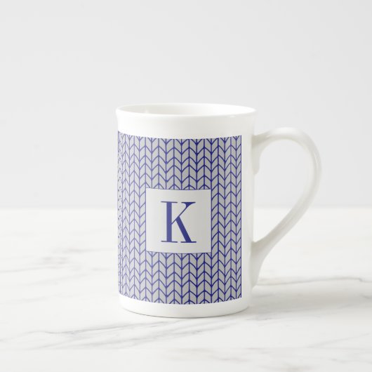 BLAUER Grauer STRICK Knochen China Tasse + Anfangs (Rechts)