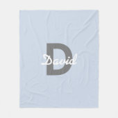 Blauer grauer weißer Name und Monogramm Fleecedecke (Vorderseite)