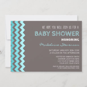 Blauer grauer Zickzack Babydusche Einladungen