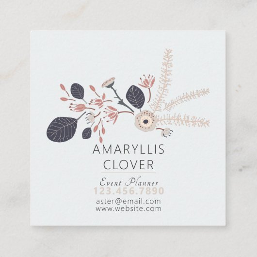 Blauer Graupfirsich Spielerisch Mix Tossed Blume Quadratische Visitenkarte (Rückseite)